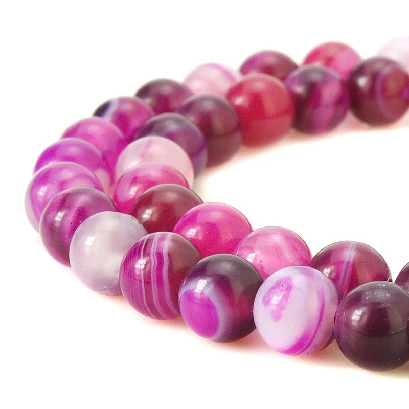 BEADNOVA 8mm Natural Rose Banded Agate Gemstone Smooth Round Loose Beads Approx 16 Inch 48~50 pcs Strand for Jewelry Making - Image 1
